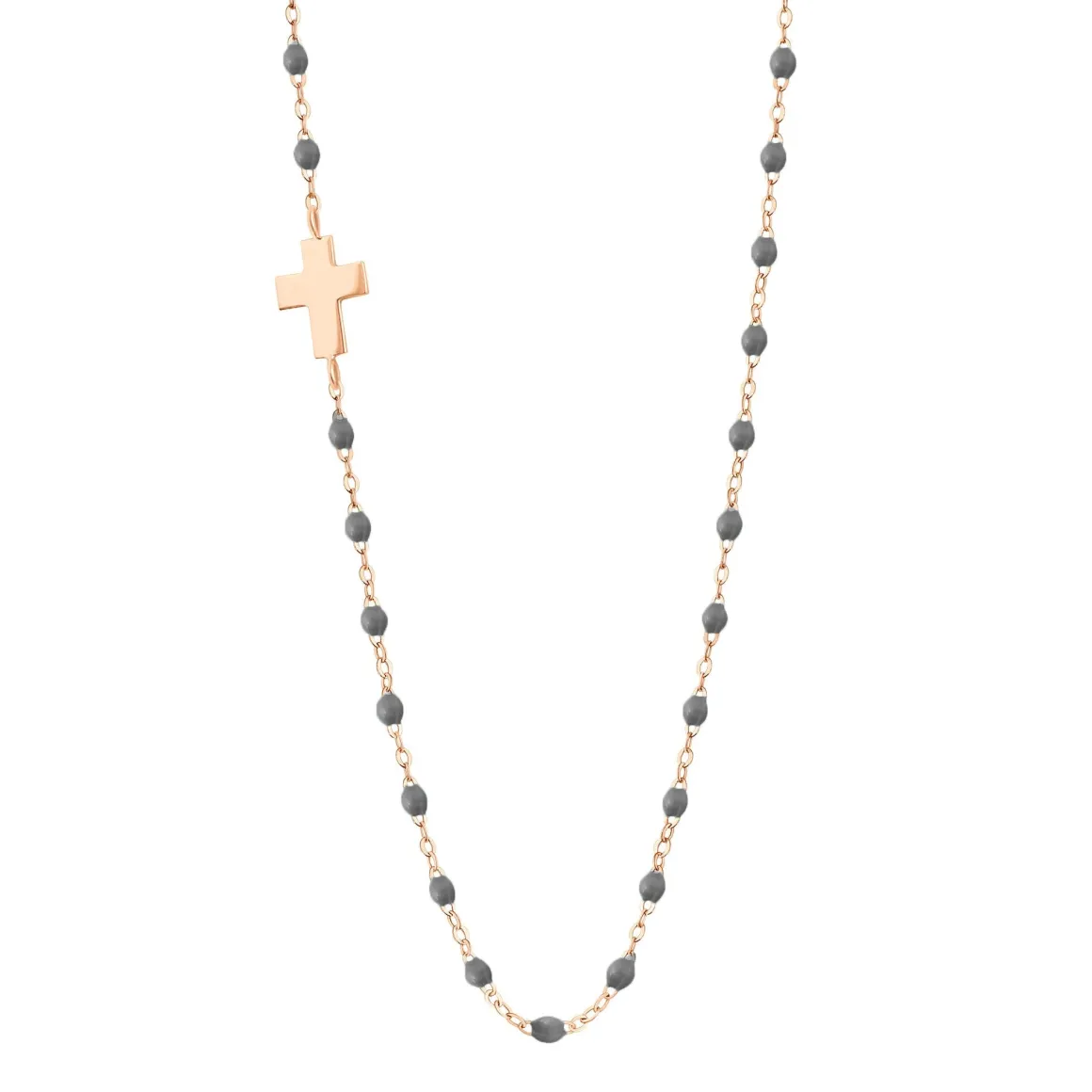 Collier gris foncé Croix de côté, or rose, 42 cm