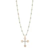 Collier ice Petite Croix Dentelle diamants, or rose, 42 cm