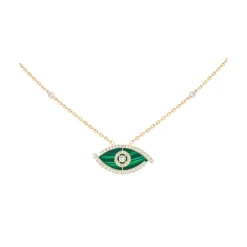Collier Lucky Eye Malachite Diamant Or Jaune