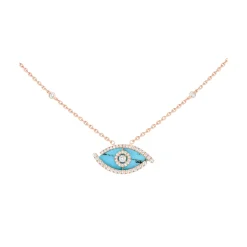 Collier Lucky Eye Turquoise Diamant Or Rose