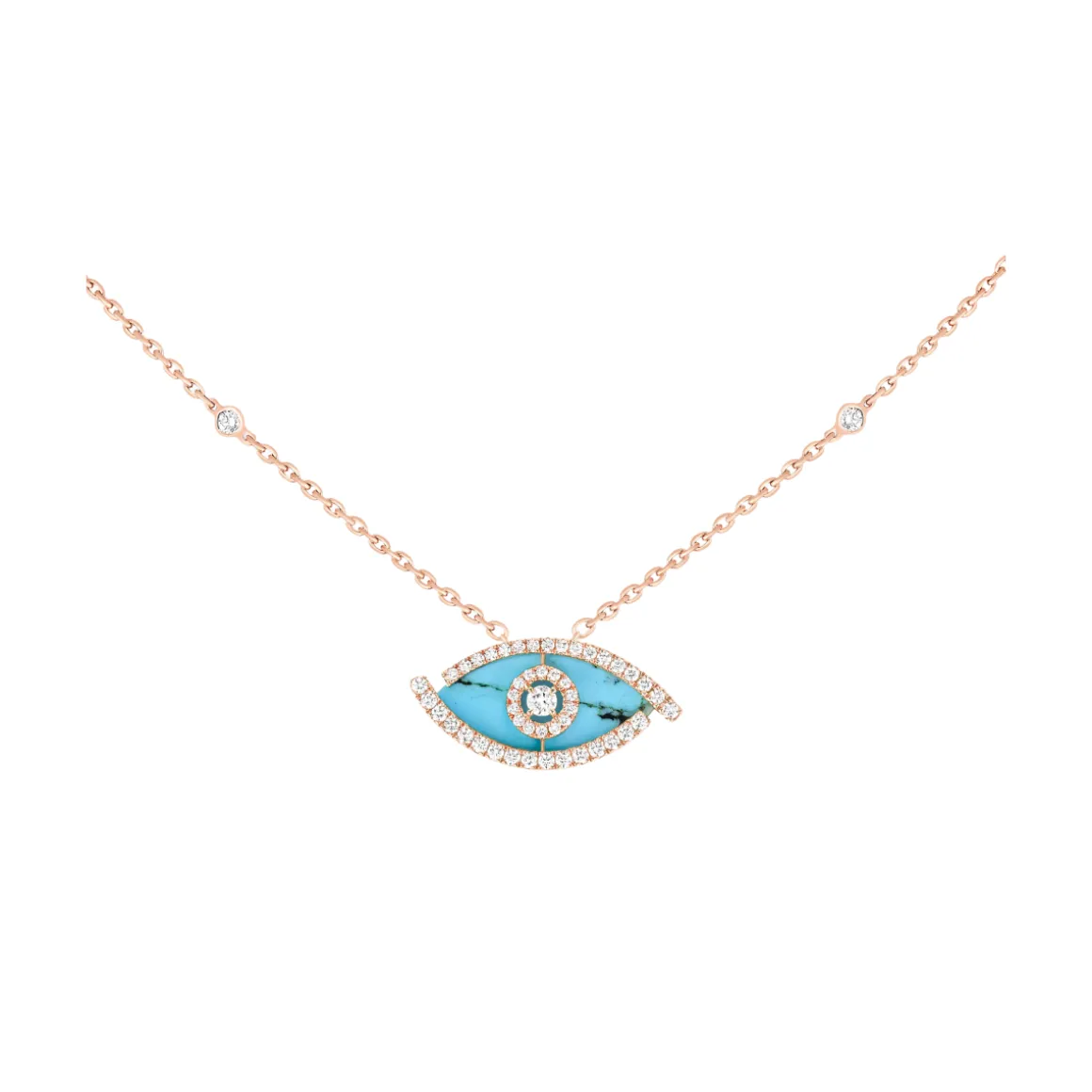Collier Lucky Eye Turquoise Diamant Or Rose