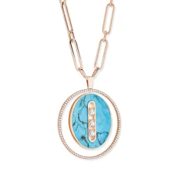 Collier Lucky Move Diamant Or Rose et Turquoise