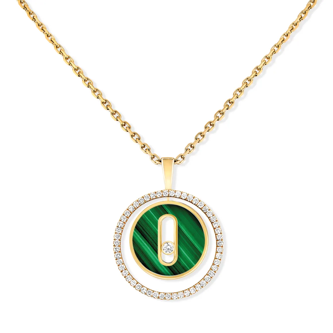 Collier Lucky Move Diamant Or Jaune et Malachite