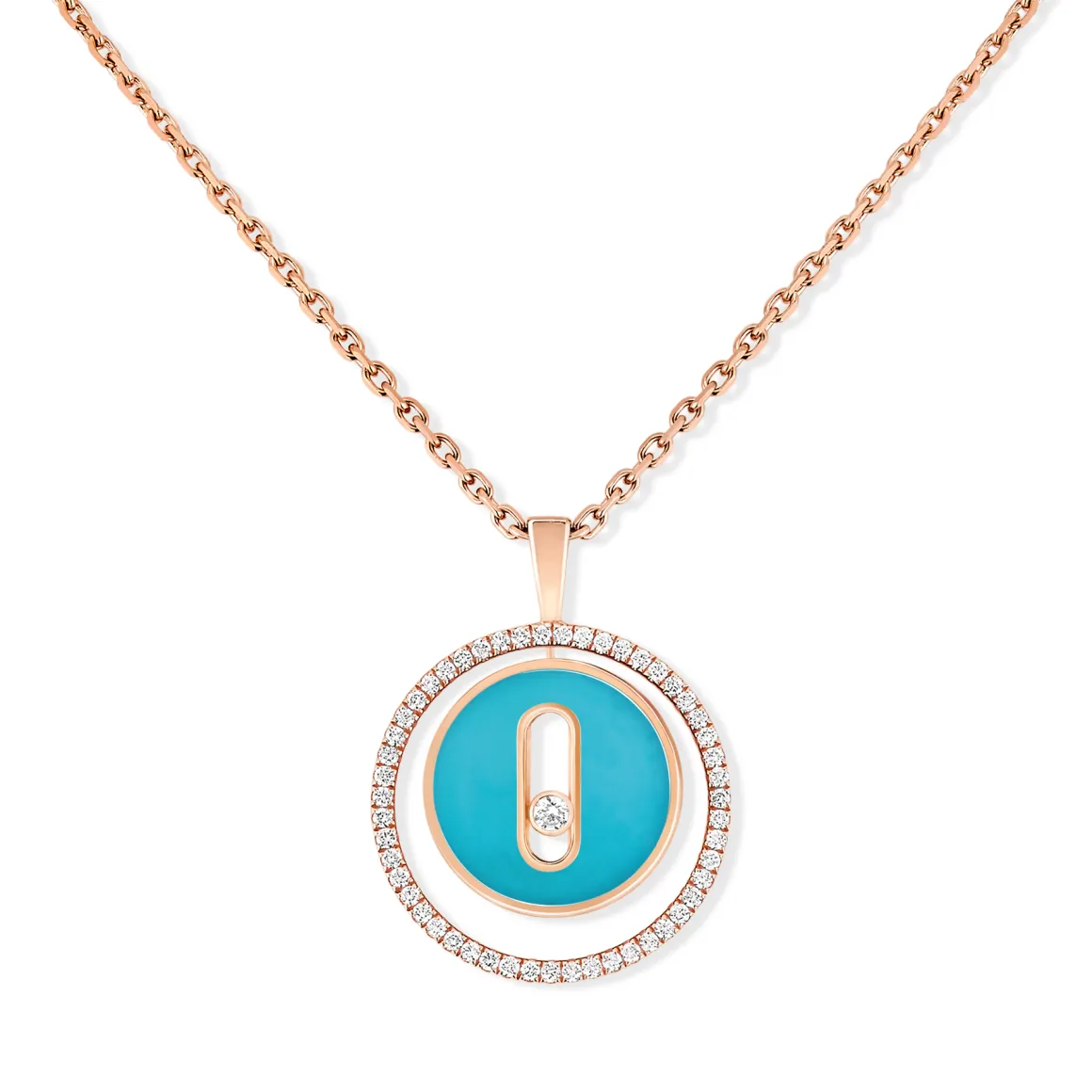 Collier Lucky Move Diamant Or Rose et Turquoise