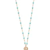 Collier Lucky Puce, diamant, or rose et mini perles de résine turquoise verte, 42 cm