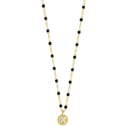Collier Lucky Puce, diamant, or jaune et mini perles de résine noire, 42 cm