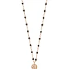 Collier Lucky Puce, diamant, or rose et mini perles de résine noire, 42 cm