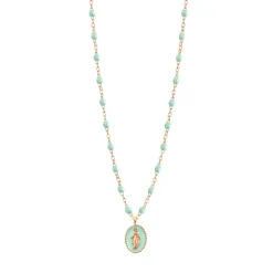 Collier Madone résine jade, or rose, 42 cm