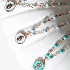Collier Madone résine jade, or rose, 42 cm