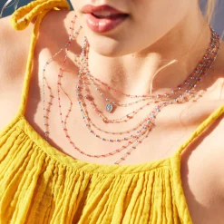 Collier Madone résine jade, or rose, 42 cm