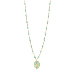 Collier Madone résine jade, or jaune, 42 cm