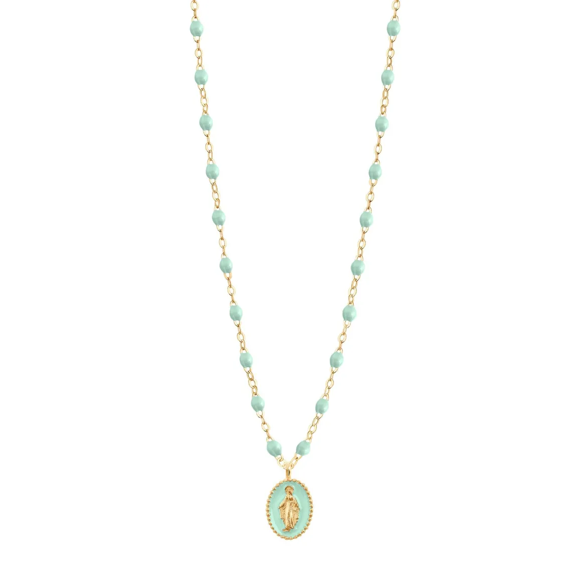 Collier Madone résine jade, or jaune, 42 cm