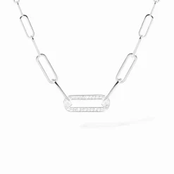 Collier Maillon petit modèle or blanc et diamants