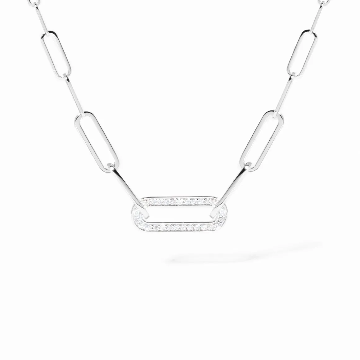 Collier Maillon petit modèle or blanc et diamants