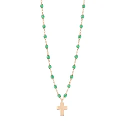 Collier menthe Croix Classique Gigi, or rose, 42 cm