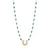 Collier émeraude Fer à cheval, diamants, or rose, 42 cm
