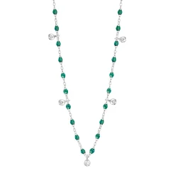 Collier émeraude Gigi Suprême, or blanc, 5 diamants, 45 cm