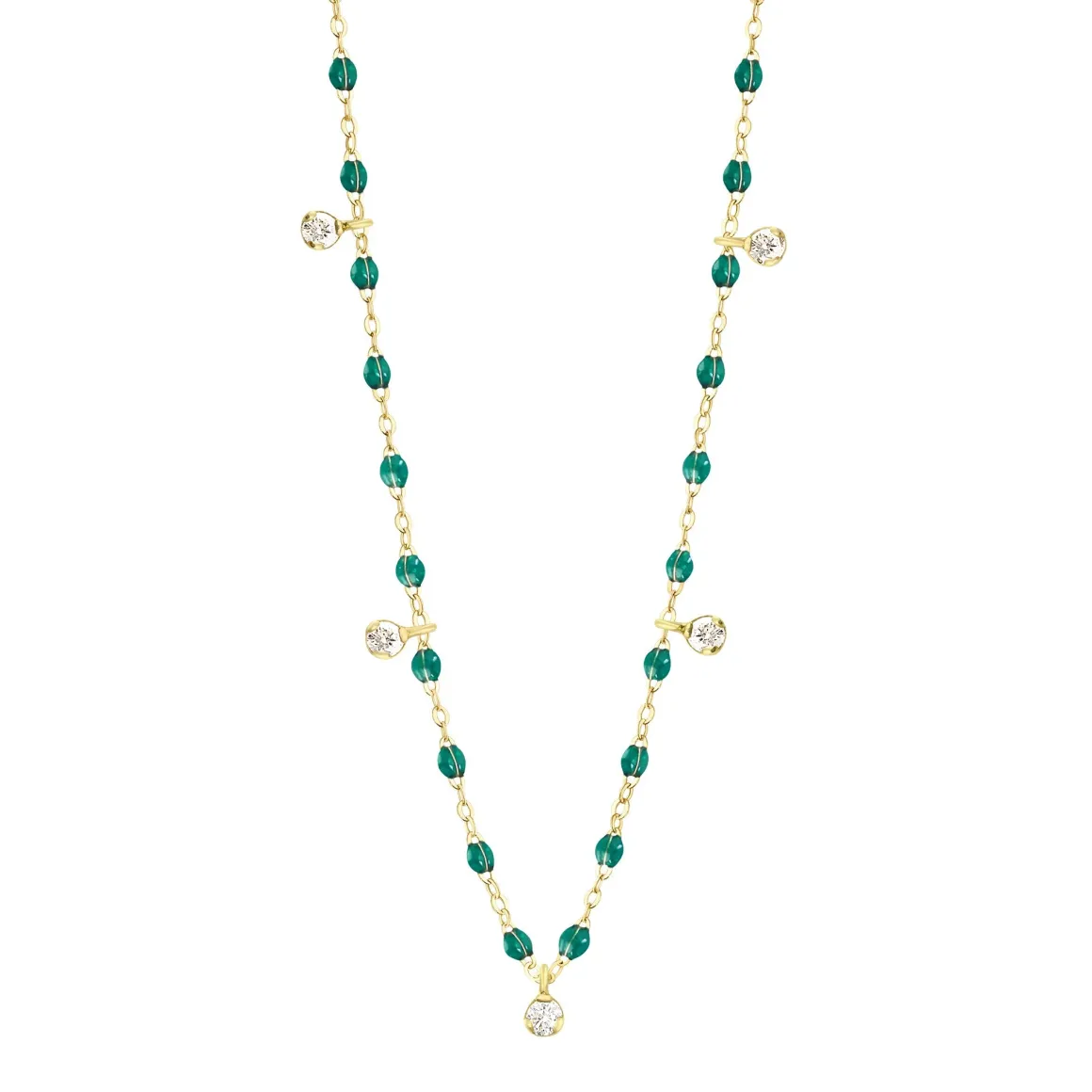 Collier émeraude Gigi Suprême, or jaune, 5 diamants, 45 cm