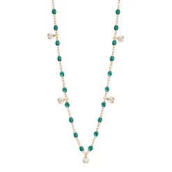 Collier émeraude Gigi Suprême, or rose, 5 diamants, 45 cm