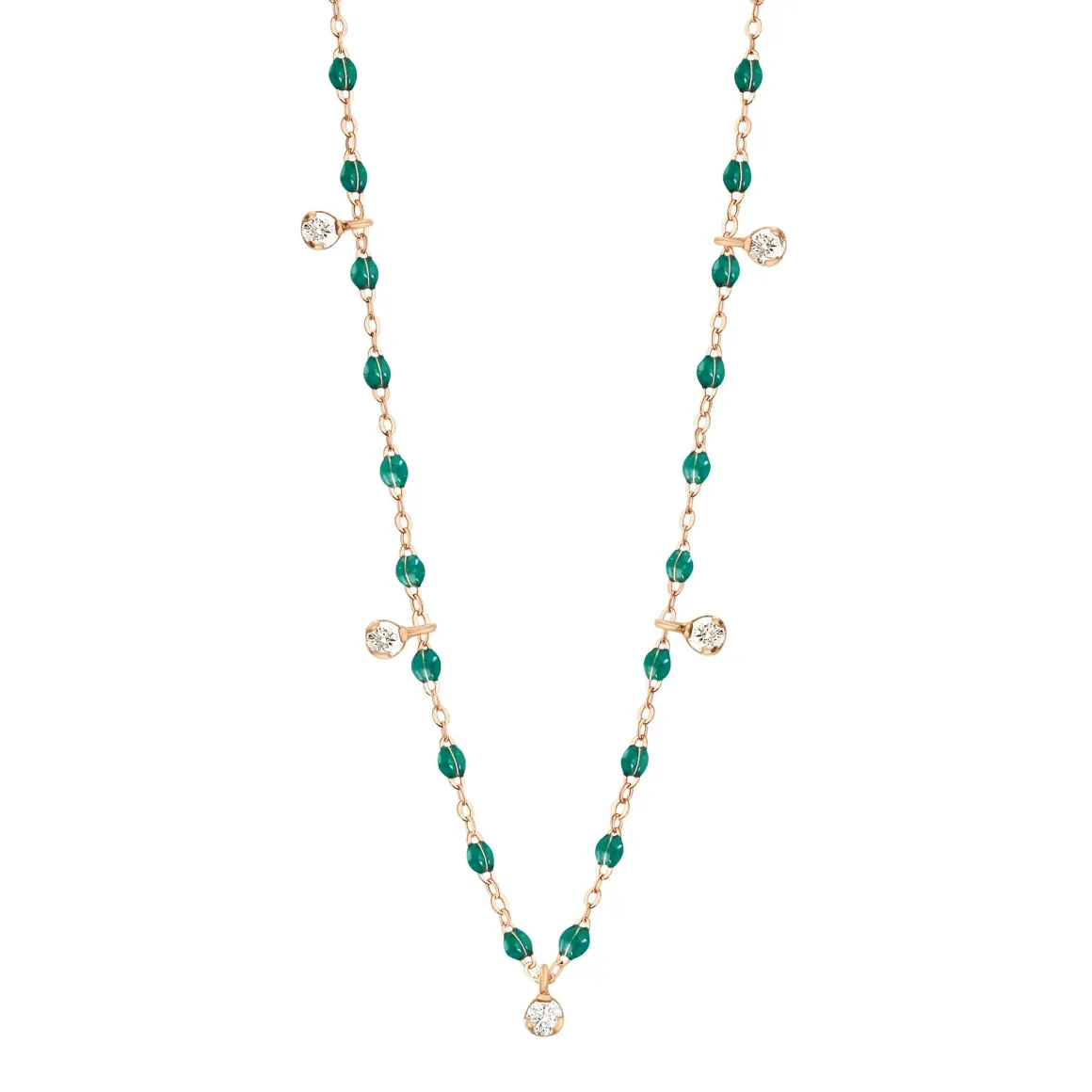 Collier émeraude Gigi Suprême, or rose, 5 diamants, 45 cm