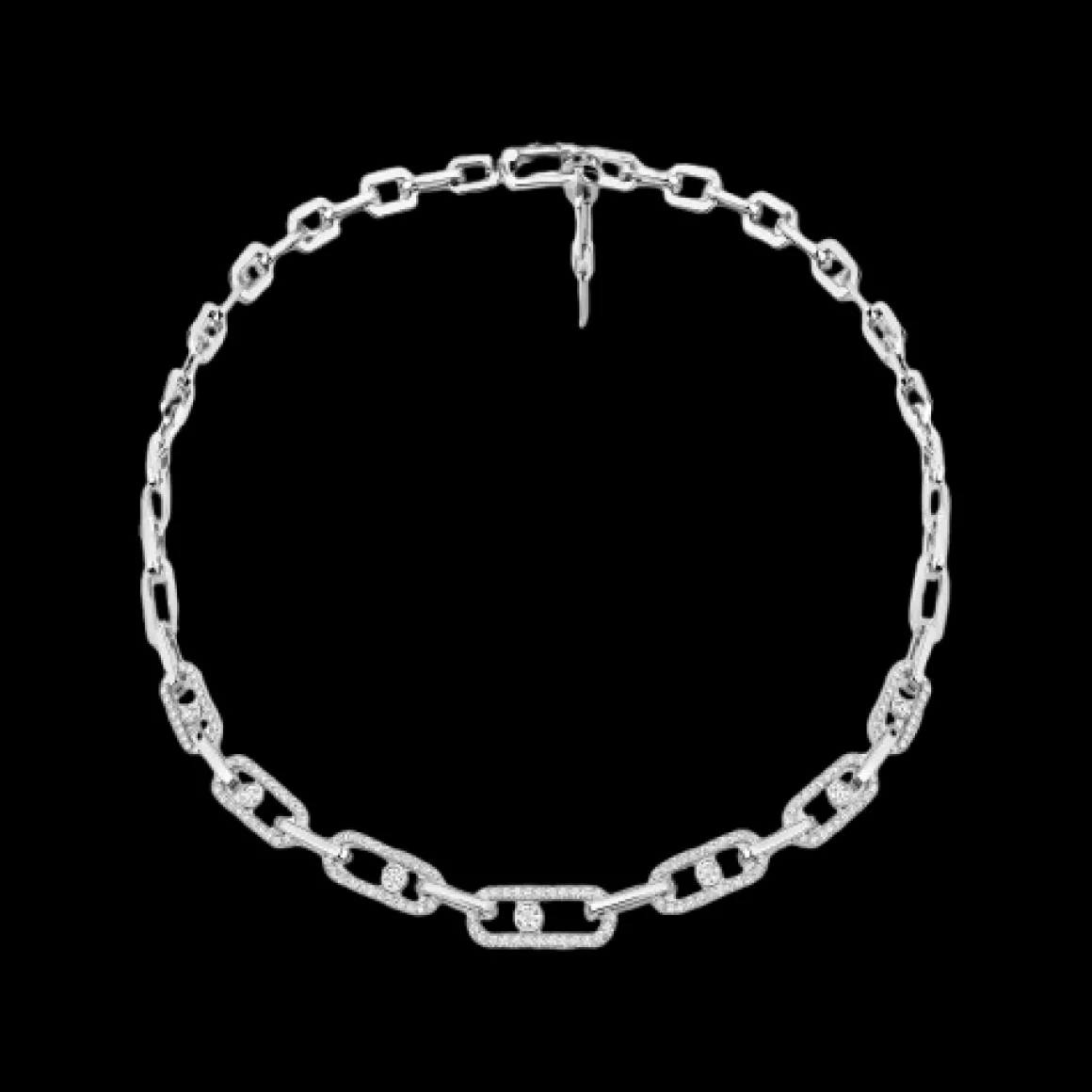 Collier Move Link Pavé Or Blanc