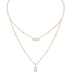 Collier Move Uno Pavé 2 Rangs Diamant Or Rose