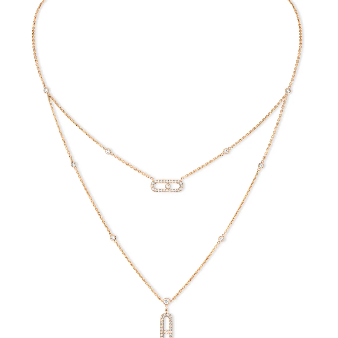 Collier Move Uno Pavé 2 Rangs Diamant Or Rose