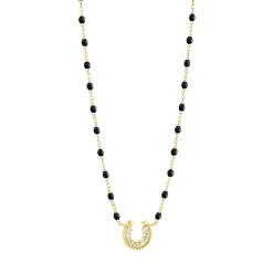 Collier noir Fer à cheval, diamants, or jaune, 42 cm