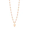 Collier orange fluo Croix Classique Gigi, or rose, 42 cm