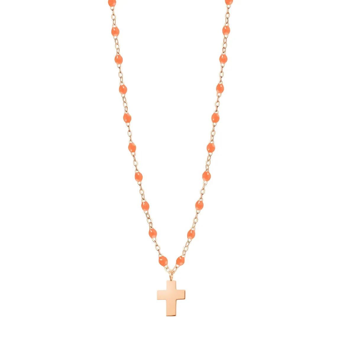 Collier orange fluo Croix Classique Gigi, or rose, 42 cm