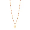 Collier orange fluo Croix Classique Gigi, or jaune, 42 cm