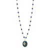 Collier Poisson Ange résine saphir, or jaune, 42 cm