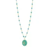 Collier Poisson Ange résine turquoise vert, or jaune, 42 cm