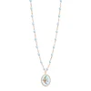 Collier Poisson Ange résine bleu layette, or rose, 42 cm