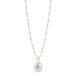 Collier Poisson Ange résine bleu layette, or rose, 42 cm