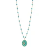 Collier Poisson Ange résine turquoise vert, or rose, 42 cm