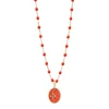 Collier Poisson Ange résine corail, or rose, 42 cm