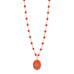 Collier Poisson Ange résine corail, or rose, 42 cm