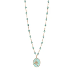 Collier Poisson Ange résine glacier, or rose, 42 cm