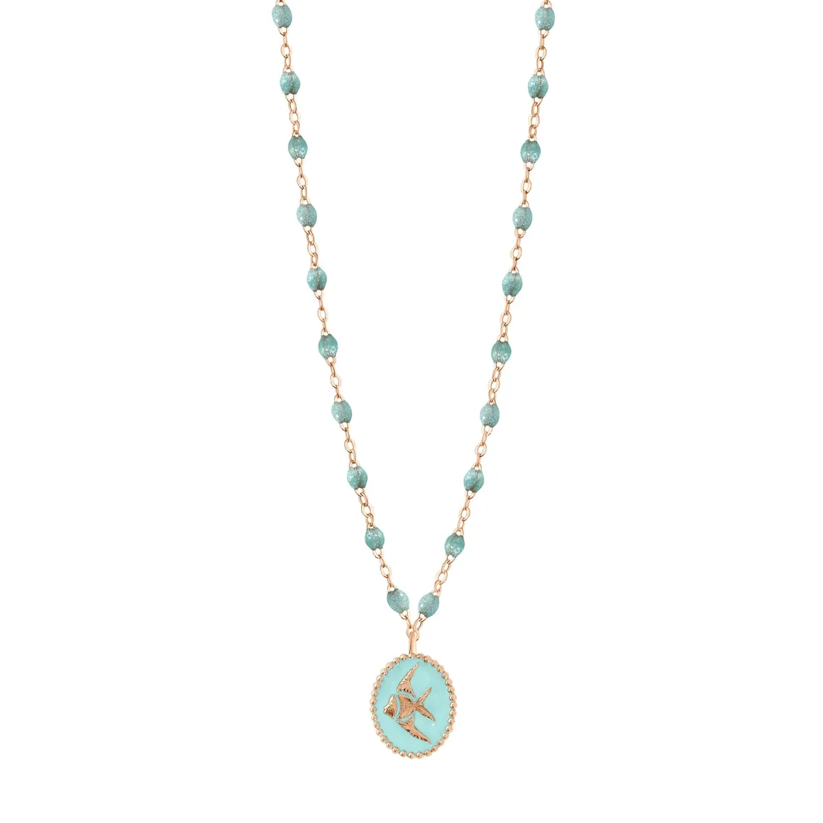 Collier Poisson Ange résine glacier, or rose, 42 cm