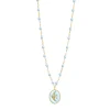 Collier Poisson Ange résine bleu layette, or jaune, 42 cm