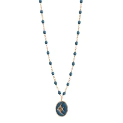 Collier Poisson Ange résine céleste, or rose, 42 cm