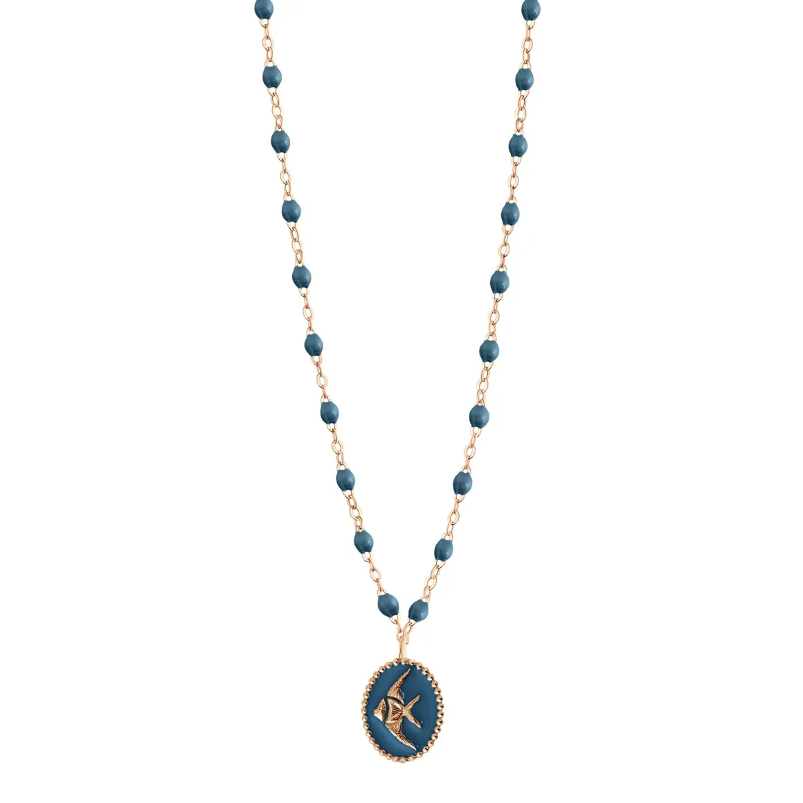 Collier Poisson Ange résine céleste, or rose, 42 cm