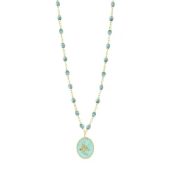 Collier Poisson Ange résine glacier, or jaune, 42 cm
