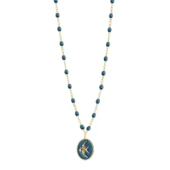 Collier Poisson Ange résine céleste, or jaune, 42 cm