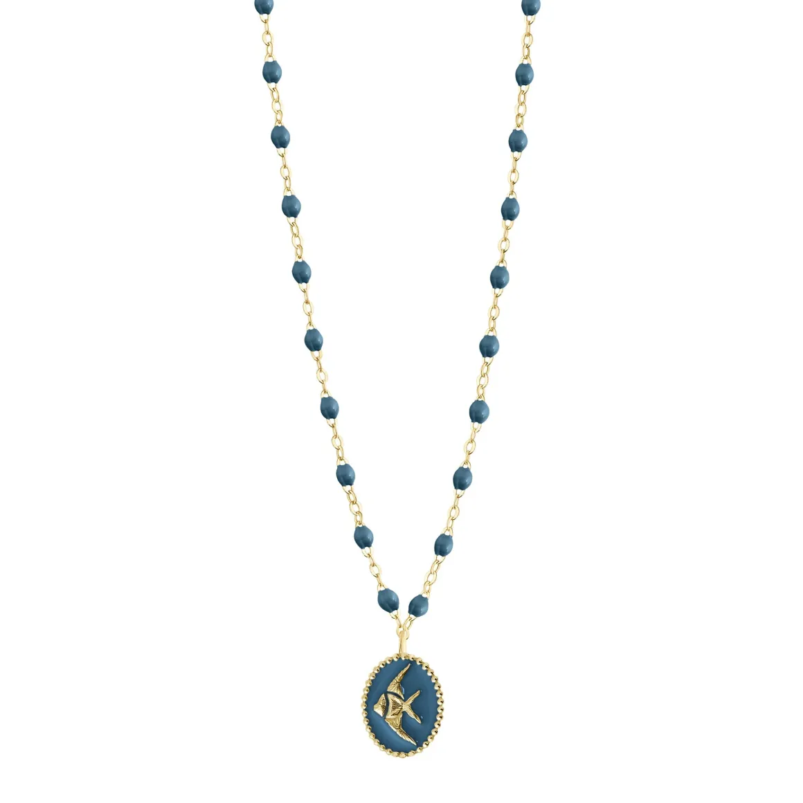 Collier Poisson Ange résine céleste, or jaune, 42 cm