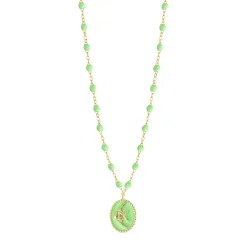 Collier Poisson Ange résine anis, or jaune, 42 cm