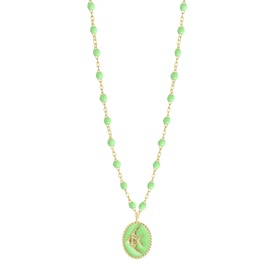Collier Poisson Ange résine anis, or jaune, 42 cm