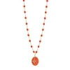 Collier Poisson Ange résine corail, or jaune, 42 cm