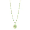 Collier Poisson Ange résine anis, or rose, 42 cm